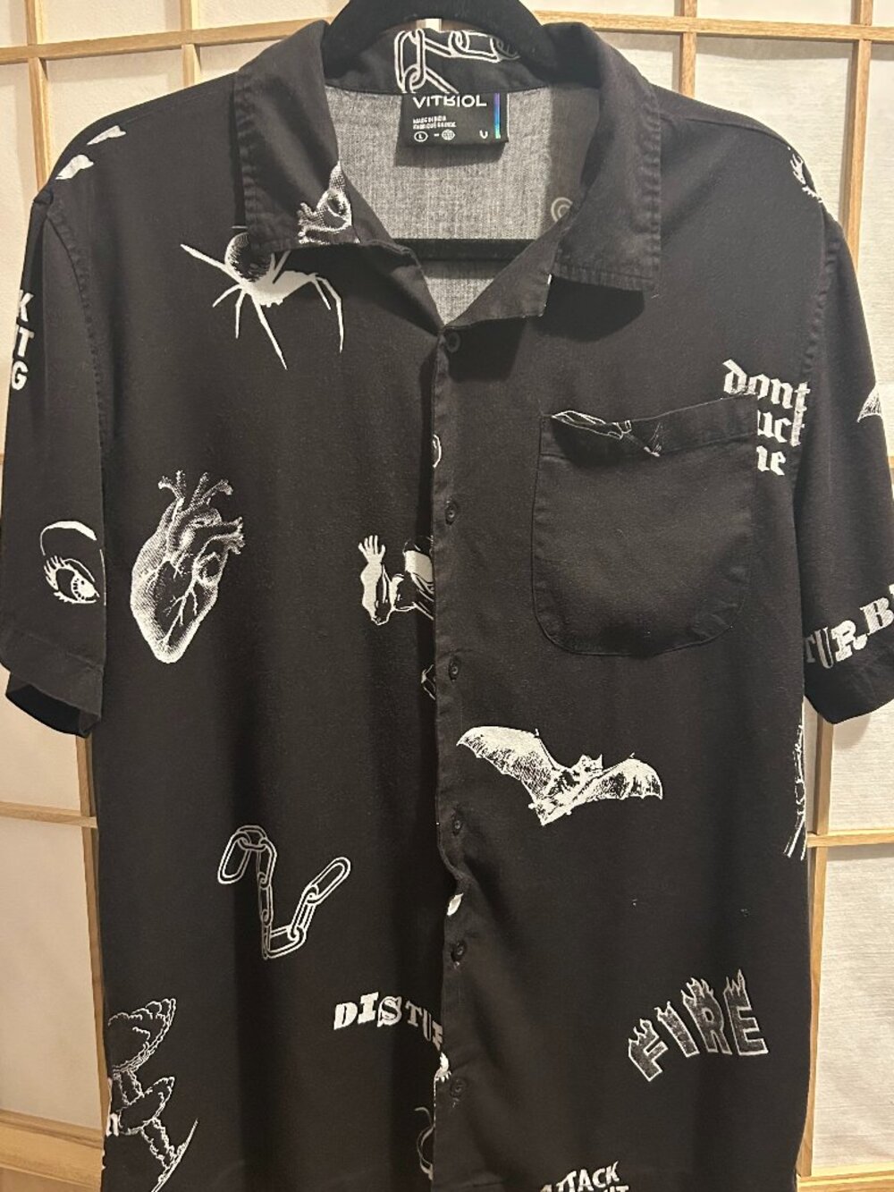 Vitriol Black Gothic Graphic Button Up Shirt L Spooky Season